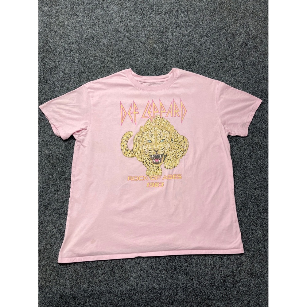 Def Leppard Rock of Ages 1983 Graphic T-Shirt Pink XL Cotton Band Tee